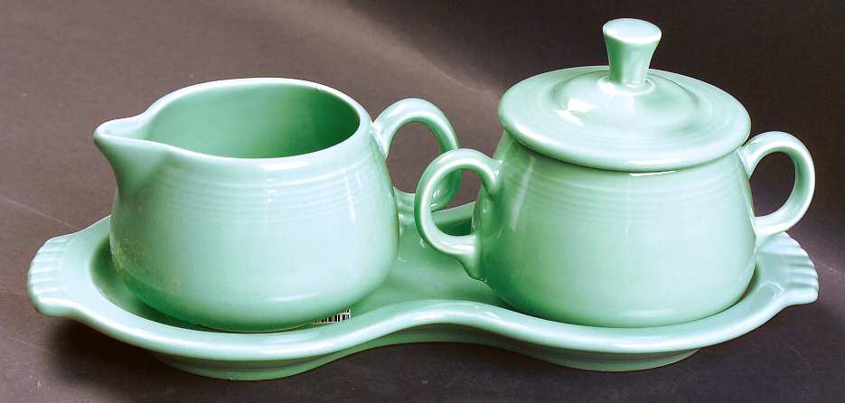 Fiesta Sea Mist Green (Intro 1989) Creamer & Sugar with Lid & Tray Set