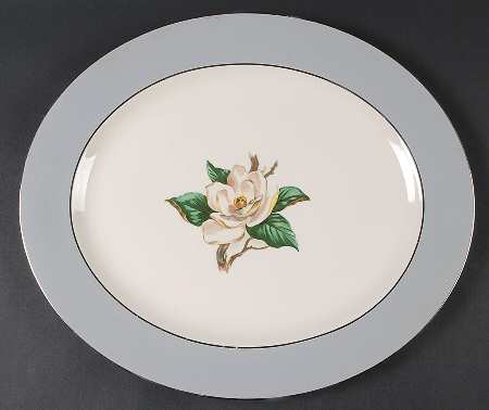Gray Dawn (White Flower) 15" Oval Serving Platter