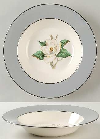 Gray Dawn (White Flower) Rim Soup Bowl