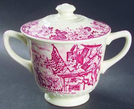 Historical America Red (Scalloped) Sugar Bowl & Lid
