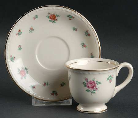 Rambler Rose (Eggshell Georgian, American Vogue) Footed Demitasse Cup & Saucer Set