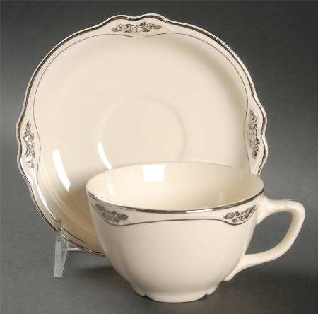 Silver Rose Patrician Silver Scroll Flat Cup & Saucer Set