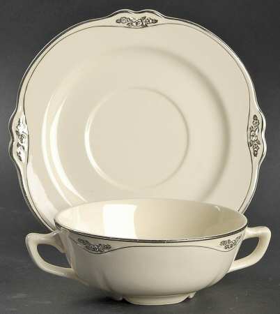 Silver Rose Patrician Silver Scroll Flat Cream Soup Bowl & Saucer Set