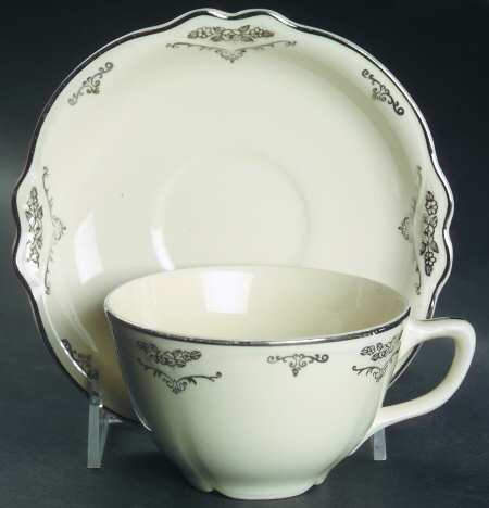 Silver Rose Patrician Silver Scroll Flat Cup & Saucer Set