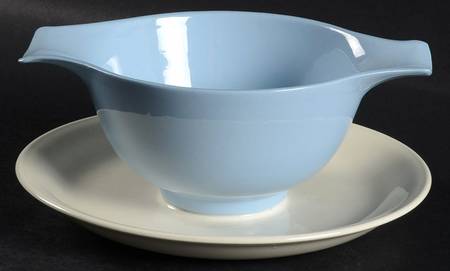 Skytone Blue (Undecorated) Gravy Boat with Attached Underplate