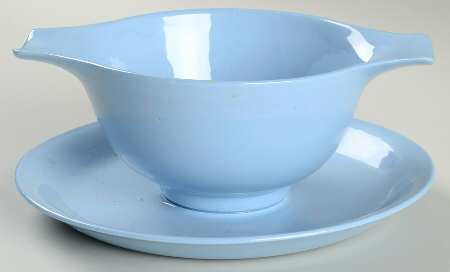 Skytone Blue (Undecorated) Gravy Boat with Attached Underplate