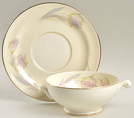 Tulip (Eggshell Nautilus) Footed Cream Soup Bowl & Saucer Set