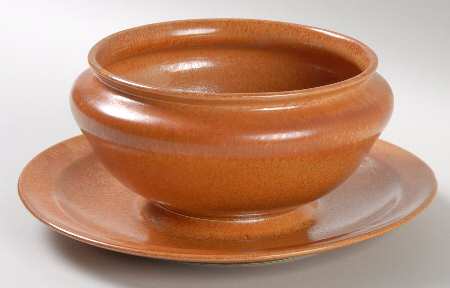 Wells Art Glaze Rust Gravy Boat with Attached Underplate by Homer Laughlin 