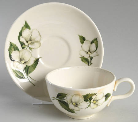 White Flower Flat Cup & Saucer Set by Homer Laughlin 