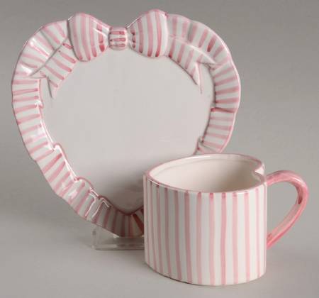 Pink Stripe Flat Cup & Saucer Set