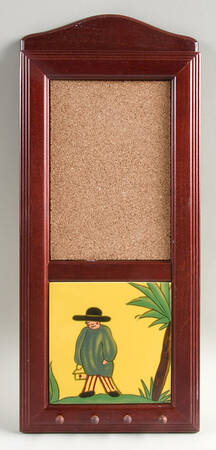 Soleil Yellow and Blue 15" Rosewood Memo Board/Key Rack  HC