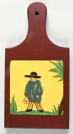 Soleil Yellow and Blue 10" Rosewood Cheese Board with Tile  HC