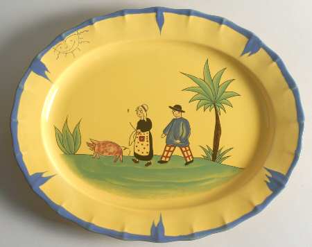 Soleil Yellow and Blue 15" Oval Serving Platter
