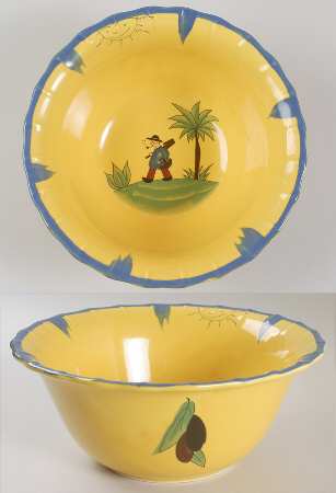 Soleil Yellow and Blue 9" Round Vegetable Bowl