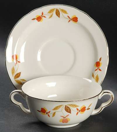 Autumn Leaf Ruffled D Flat Cream Soup Bowl & Saucer Set