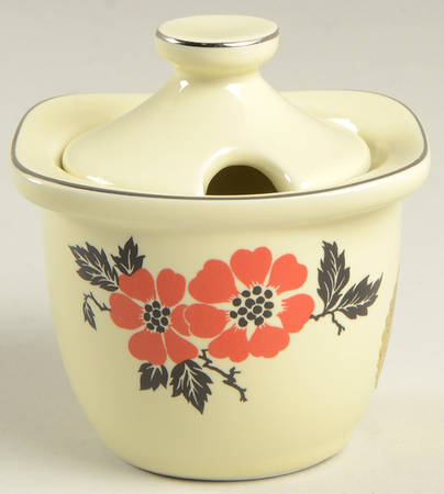 Red Poppy (Platinum Ring) Mustard with Lid Condiment Set