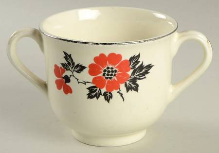 Red Poppy (Platinum Ring) Modern Shape Sugar Bowl No Lid