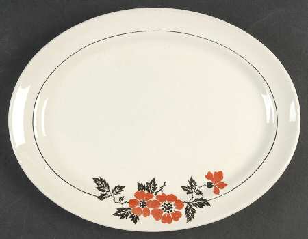 Red Poppy (Platinum Ring) 11" Oval Serving Platter