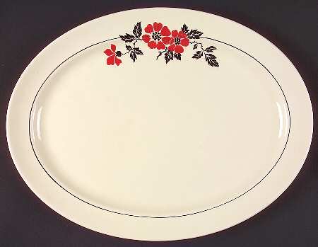 Red Poppy (Platinum Ring) 13" Oval Serving Platter