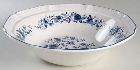 Seine Blue (Scalloped, Blue Trim) 11" Large Salad Serving Bowl