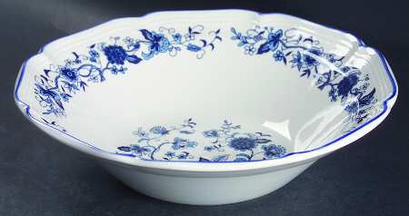 Seine Blue (Scalloped, Blue Trim) 9" Round Vegetable Bowl