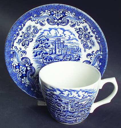 Old Country Castles Blue Flat Cup & Saucer Set