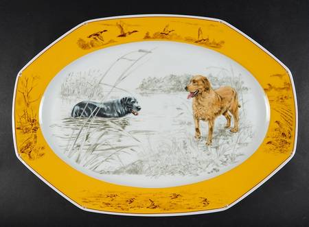Chasse Yellow 19" Oval Serving Platter by Hermes