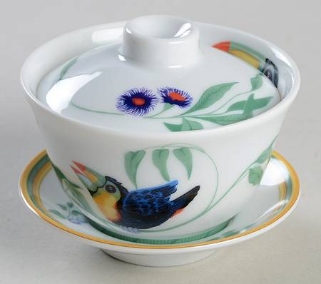 Toucans (Birds) Asian Flat Cup & Saucer Set with Lid