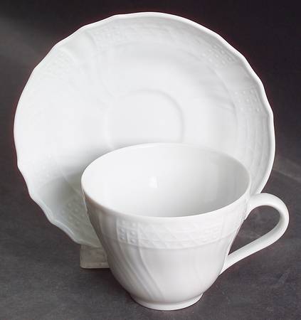 Dresden All White Flat Cup & Saucer Set