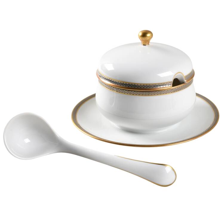 Elegance (Olivia) Round Gravy Boat Attached Underplate & Lid w/Ladle by Hutschenreuther