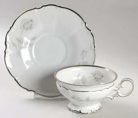 Gray Rose Footed Cup & Saucer Set