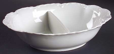 Racine (All White) 10" Oval Divided Vegetable Bowl