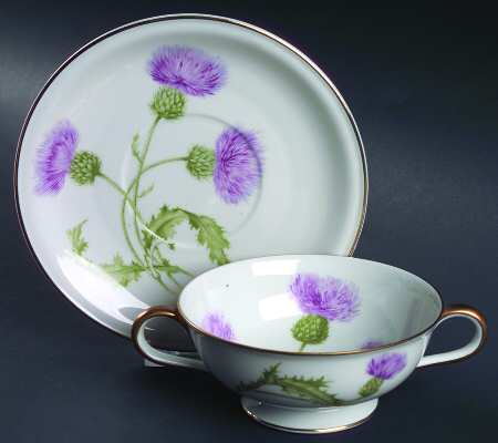 Scotch Thistle Footed Cream Soup Bowl & Saucer Set