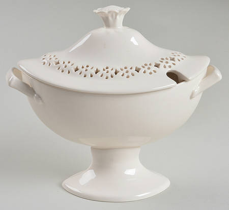 Creamware Pierced Sauce Boat & Lid by Hartley Greens