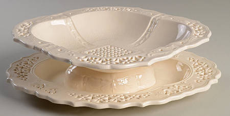 Creamware Pierced Strawberry Dish & Underplate