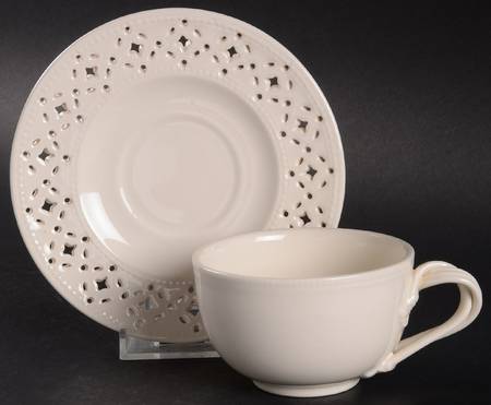 Creamware Pierced Flat Cup & Saucer Set