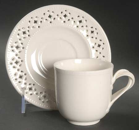 Creamware Pierced Chocolate Cup & Saucer Set