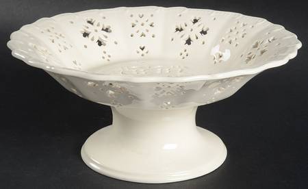 Creamware Pierced 9" Large Pedestal Fruit Bowl by Hartley Greens