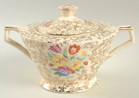 Old English Sampler Sugar Bowl & Lid