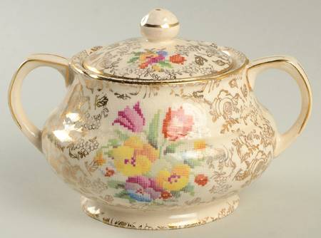 Old English Sampler Sugar Bowl & Lid