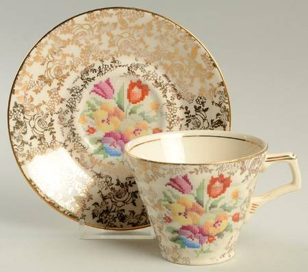 Old English Sampler Flat Cup & Saucer Set