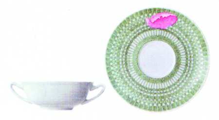 Les Pivoines White Flat Cream Soup Bowl & Saucer Set