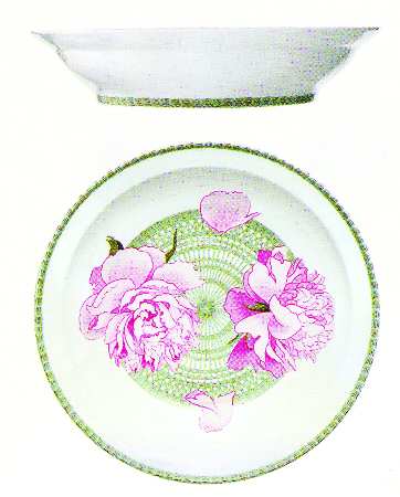 Les Pivoines White Deep Round Platter