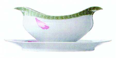 Les Pivoines White Sauce Boat with Attached Underplate