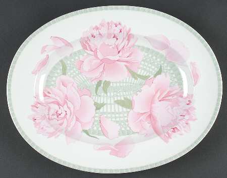 Les Pivoines White 14" Oval Serving Platter