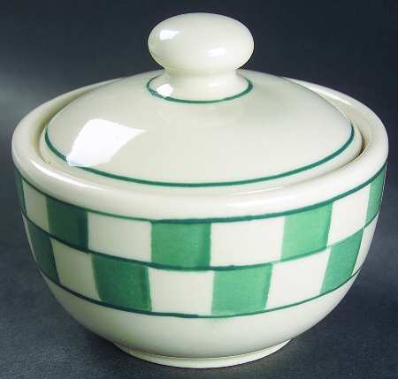 Green Checks Sugar Bowl & Lid