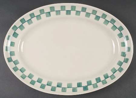 Green Checks 17" Oval Serving Platter