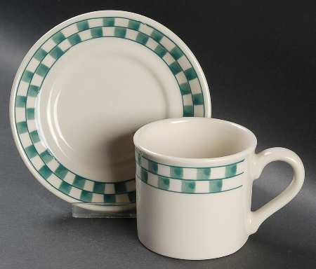 Green Checks Flat Cup & Saucer Set