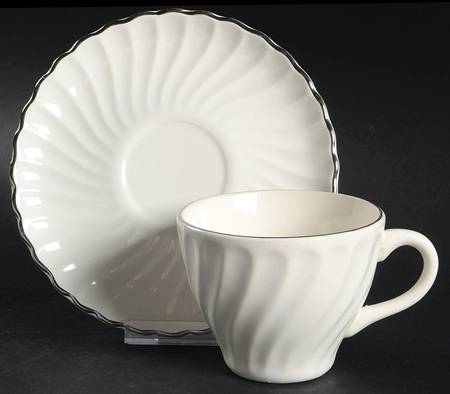 Silver Swirl Flat Cup & Saucer Set by Homer Laughlin 