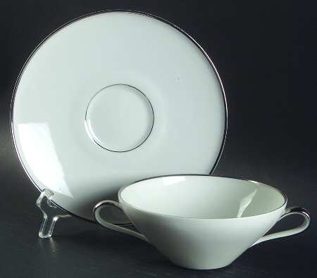 Platinum Band Flat Cream Soup Bowl & Saucer Set by Heinrich - H&C